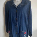 Blair Vintage‎ 90’s  Blue Denim Embroidered Floral Jean Shacket Top Plus Size XL Photo 0
