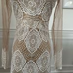 Luxxel White Crochet Lace Nude Mesh Sheath Dress Long Sleeves XS Photo 3