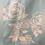 Floral Linen Tunic Top Shirt Blouse Blue Turquoise White Casual Vacation Large Photo 4