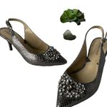 Adrienne Vittadini Surya Slingback Shoes Sz 6M Snake Skin Crystals Pewter Glam Photo 14