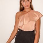 Lulus Defining Style Satin Ruffled One Shoulder Top in Light Peach Size Small Photo 8