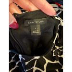 Ann Taylor  Dress Women 2 Black Ivory Giraffe Print Ruched Sleeve Jersey Preppy Photo 8