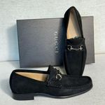 Gucci Black Loafers Suede Silver Horsebit Buckle Women's Size 7B Photo 6