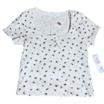 NWT Kirious Floral Off White Short Sleeve Crop Top Size Small Y2K 100% Cotton Photo 0