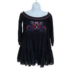 Free People  Womens Sunbeams Embroidered Off Shoulder Mini Dress Black‎ Size XS Photo 1