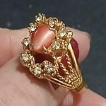 Vintage coral tigers eye gold ring size 8 Red Photo 5