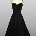 1950s Vintage Black Velvet Circle Skirt Dress Size M Photo 0