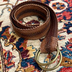 American Eagle  Genuine Leather Brown Braided Belt Brass Double Ring M Boho Photo 0