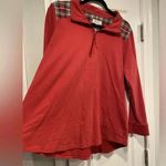 Denim & Co Red Cotton Stretch Collared Plaid Detail Quarter Zip Pullover Size L Size L Photo 2