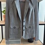 CAbi "Half & Half" Wool Blend Gray Ribbed Sleeves Collared Sweater Blazer, XS Photo 4