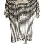 Christopher & Banks  Taupe Cream Striped Top Knot Front Floral Sequins NWT Small‎ Photo 0
