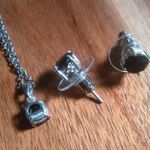 Thai Black Spinel Sterling Silver Stud Earrings, Pendant Stainless Steel Chain Photo 5