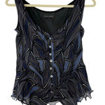 Zenobia Vintage Y2K Silk Chiffon Asymmetrical Hem Semi Sheer Button Front Top Photo 0