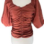Gap Chocolate Sweetheart Neckline smocked Puffy Sleeve Fitted Blouse Photo 3