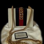 Gucci Sylvie White Leather Flap Chain Crossbody Shoulder Bag with Metal Buckle Photo 1