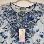 Johnny Was  Silk Addy Top in blue toile, blue and gray embroidery Photo 3