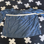 7 For All Mankind Off the shoulder Belle sleeve blue denim top size small Photo 4