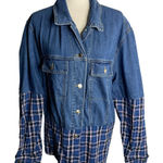 Mistress Rocks  Enthuse Denim Jacket S Blue Plaid Oversized Button Up Pockets Photo 0