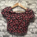 Divided EUC By H&M Black Base Pink Floral Crop Top Size Small Photo 2