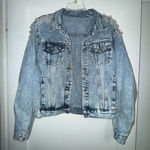 Pearl Embellished Denim Jacket Blue Size M Photo 0