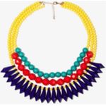 Yellow beaded red and green and blue statement necklace Photo 6