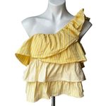 Anthropologie  Maeve One Shoulder Blouse Striped Ruffled Cotton Yellow, Sz M Photo 2