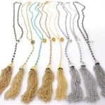 Jessica Elliot Jessica‎ Elliott | Long White Beaded Tassel Necklace With Green Bead Photo 3