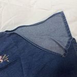 M.P.H. Blues Denim Dress M Sleeveless Floral Embroidery Side Button Front Pocket Blue Size M Photo 5