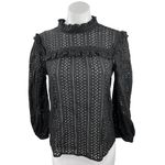 Madewell Black Eyelet Ruffle Mock Neck Long Sleeve Frilly Tie Back Blouse Top XS Photo 2