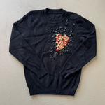 Heart Floral Appliqué Knit Sweater Black Photo 0
