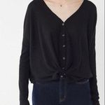A New Day  XL Top Tie Front Black Ribbed Knit Full Button Long Sleeve V-Neck NEW Photo 0