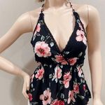 Kendall + Kylie Kendall And Kyle Women's Black Floral Sleeveless V-neck Halter Peplum Top Size S Photo 0