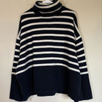 Gap Sweater Women Sz XL Navy White Turtleneck Striped Heavyweight Cotton Slits Photo 0