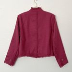 LOGO By Lori Goldstein [LOGO Lori Goldstein] Pink Tweed Gold Button Front Fray Hem Lady Jacket Size XS Photo 2