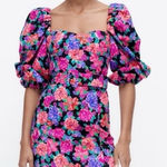 ZARA  | BLOGGER‎ FAVE Floral Print Belted Puff Sleeve Square Neck Mini Dress Photo 0