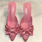 Lulus  Rose Pink Satin Textured Bow High Heel Mules(Size 6.5) Photo 7