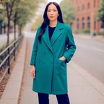 Vintage Mackintosh Wool Coat Size 6 | Teal Green Double Breasted Trench Overcoat Blue Photo 15