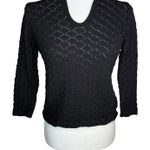 St. John  Collection Marie Gray S Black Textured Open Knit Sweater Top 3/4 Sleeve Photo 0