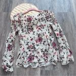 Vintage Y2K butterfly print babydoll bell sleeve crochet sheer blouse White Photo 7