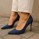 Shoe Republic LA  Elegant Navy Blue denim Stiletto Heels Photo 0