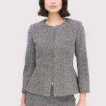 Max Mara Women Blazer Gray Tweed Full Zip Virgin Wool Silk Italian Jacket Size 2 Black Photo 0