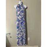 Vince Camuto Women XL Blue White Floral Halter Maxi Dress Tie Back Split Photo 1