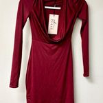 Oh Polly NWT  Oakley Jersey Long Sleeve Plunge Neck Bodycon Mini Dress Ruby Sz 0 Photo 0