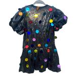 Queen of Sparkles black sequin puff sleeve rainbow paillette dress Size M Photo 5