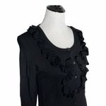 Linda Matthews Ruffle Cardigan‎ Sweater Women MP Black Cozy Soft Preppy Office Size undefined Photo 8
