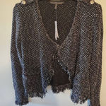 White House | Black Market NWT WHBM Black Tweed Raw Edge Fringe Cardigan Sweater J Photo 0