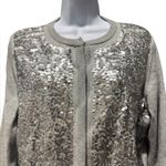 IZOD Sequin Front Sweater Women’s Medium Gray | Hidden Snap Front | Holiday Glam Photo 2