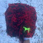 black furry punk wool beanie hat with neon horse look Multiple Photo 6