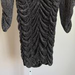 ZARA  Black Silver Metallic Sparkle Ruched Bodycon Mini‎ Dress Mock Neck M Photo 6