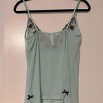 Vintage Sheer Mint Green Camisole Y2K Lingerie Top Black Floral Embroidery & Bow Blue Size L Photo 2